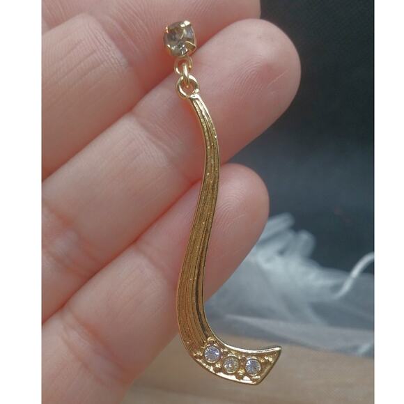 Anne Klein Earrings Rhinestone Swoop Vintage Textured Gold Tone Dangle Elegant - Picture 10 of 11